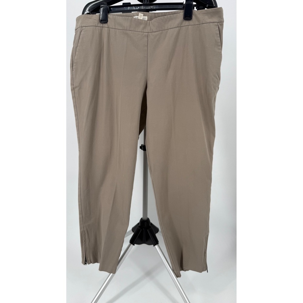 Eileen Fisher Ankle Zip Pants XL Taupe Organic Cotton Stretch Career Minimalist